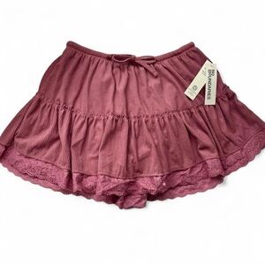 NWT Mauve Pink Lace Trim Tiered Ruffle Coquette Balletcore Mini Skirt, Size S